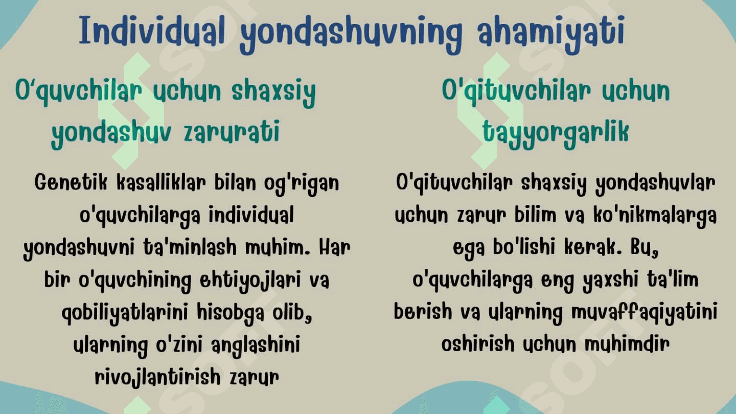 Genetik kasalliklar bilan ogʻrigan oʻquvchilar bilan mashgʻulot oʻtish tamoyillar 8