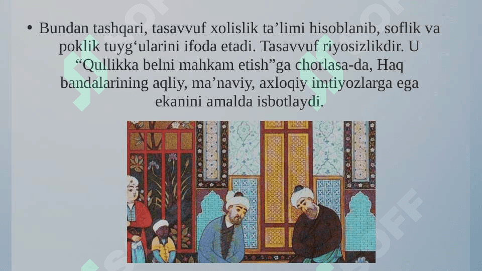 Tasavvuf tariqati nomoyondalari, ularning axloqiy tarbiyaviy qarashlari. 7