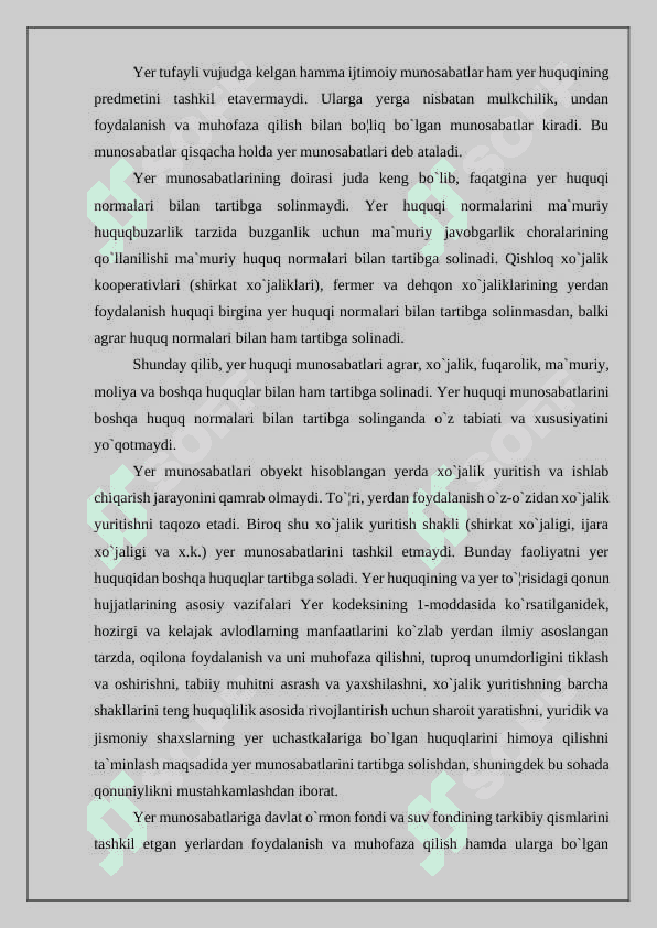 Yer huquqiy munosabatlar obyekti sifatida. 4