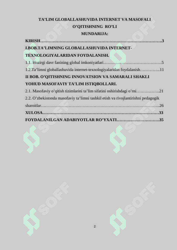 Ta’lim globallashuvida internet va masofali o’qitishning  ro’li 2