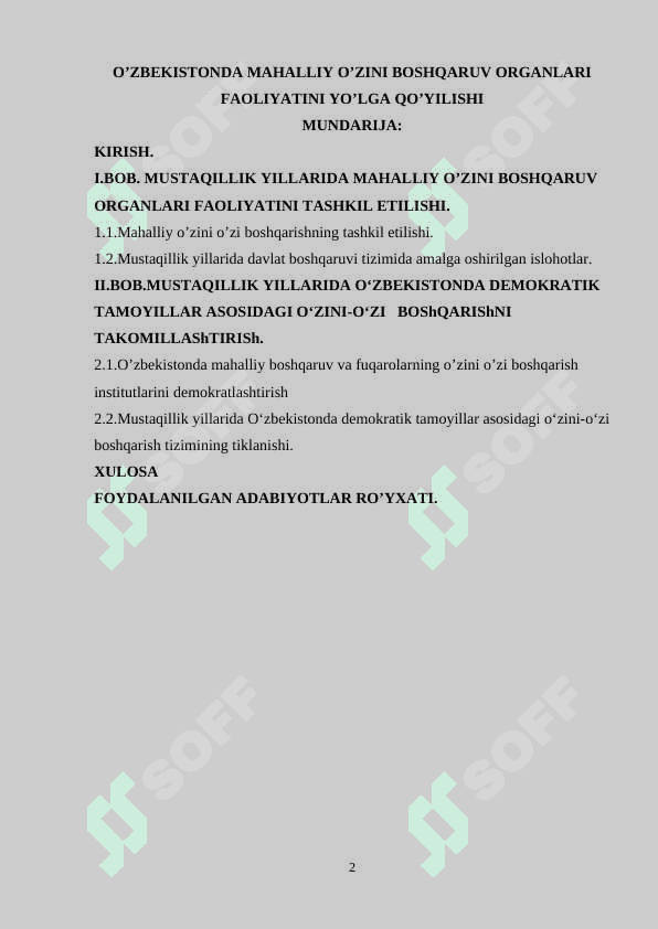 O’zbekistonda mahalliy o’zini boshqaruv organlari faoliyatini yo’lga qo’yilishi 2