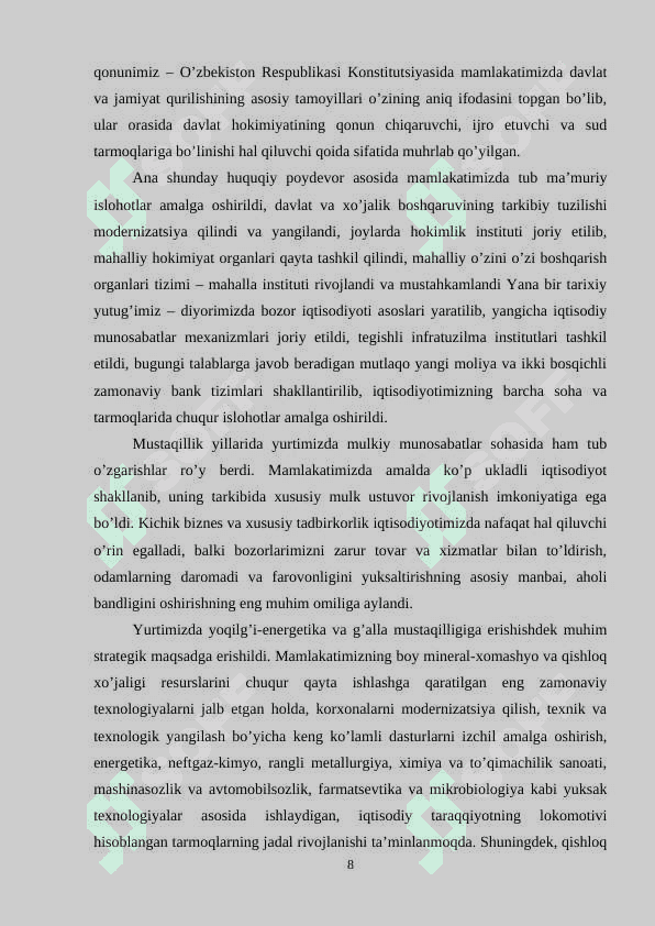 O’zbekistonda mahalliy o’zini boshqaruv organlari faoliyatini yo’lga qo’yilishi 8