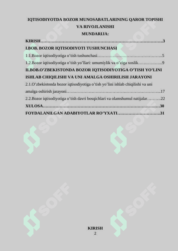 Iqtisodiyotda bozor munosabatlarining qaror topishi va rivojlanishi 2