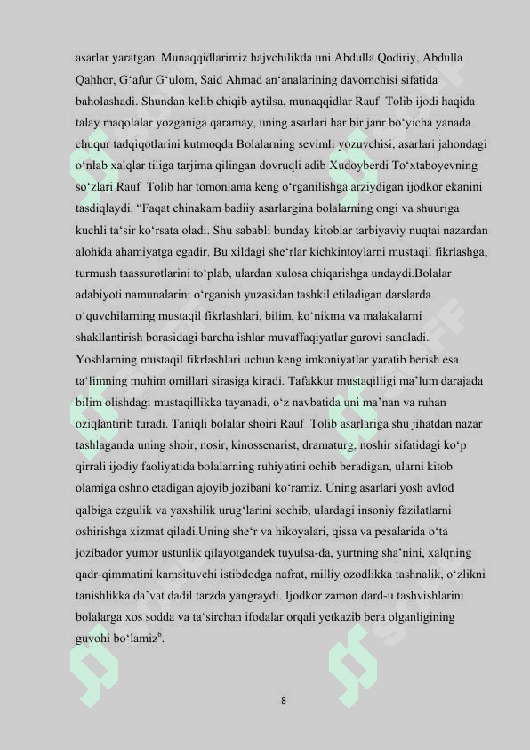 Sinfdan tashqari o`qish darslarida Rauf Tolib ijodini o`rganish 8
