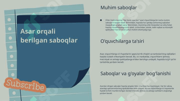 O'tkir Hoshimovning "Nur borki soya bor" asrining tahlili. 8
