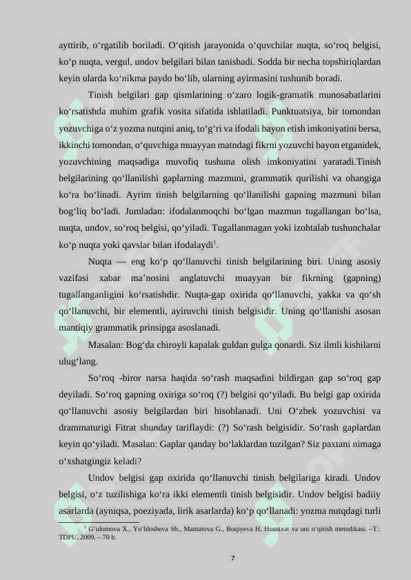 BOSHLANGʻINCH SINFLARDA MATN VA BADIIY ASARLARDA TINISH BELGILARINING ISHLATILISH OʻRNI. 7