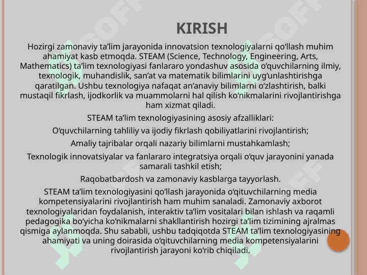 Steam ta'lim texnologiyasini qo'llashda oʻqituvchilarning media kompetensiyalarini rivojlantirish darslarida kuzatish orqali yangi bilim va tushunchalarni shakllantirish m 3