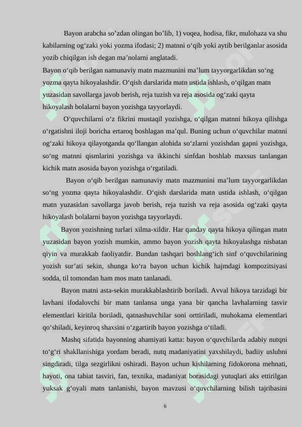 BOSHLANG’ICH SINFLARDA BAYON YOZISHGA O’RGATISH. 6