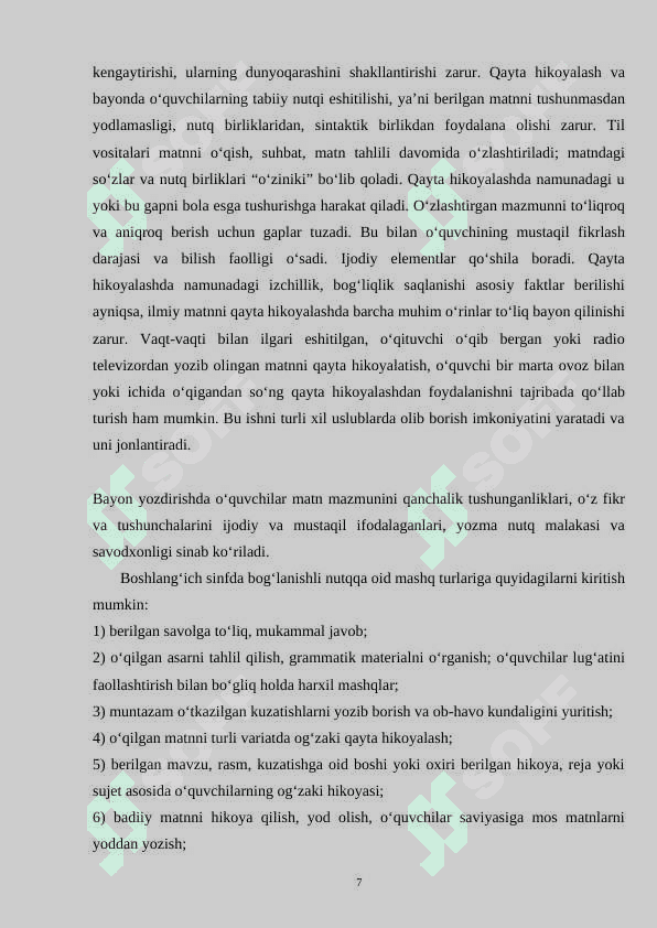 BOSHLANG’ICH SINFLARDA BAYON YOZISHGA O’RGATISH 7