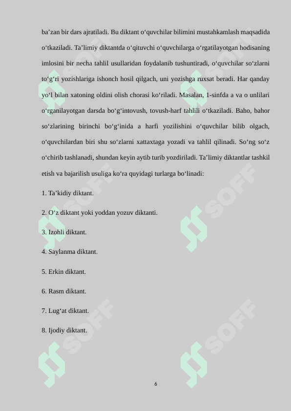 BOSHLANG`ICH SINFLARDA TA’LIMIY DIKTANT VA UNI TASHKIL ETISH 6
