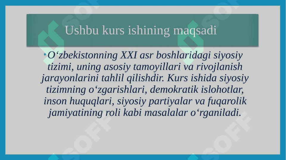 XX asr oxiri XXl asr boshlarida dunyoda yuz berayotgan  tub oʻzgarishlar sharoitda Oʻzbekiston 4