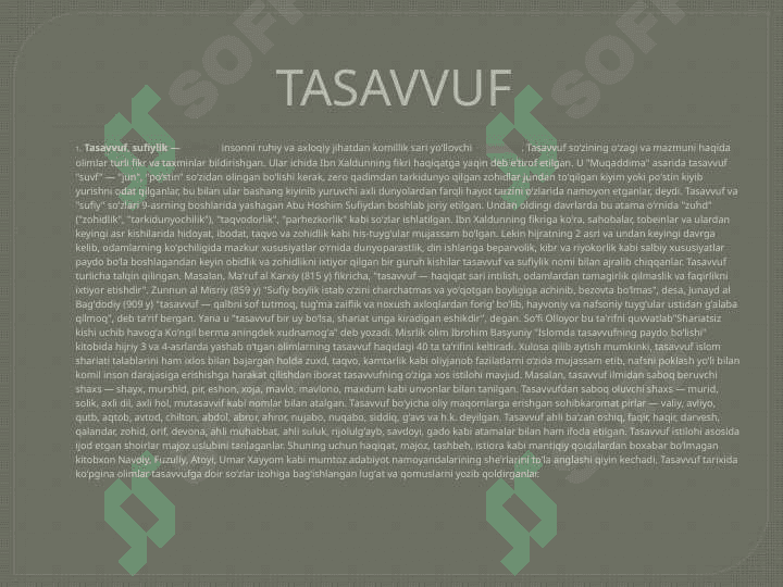 TASAVVUF TUSHUNCHASINING MAZMUN VA MOHIYATI UNING TARIXI VA ASOSIY G’OYALARINING TASNIFI 2