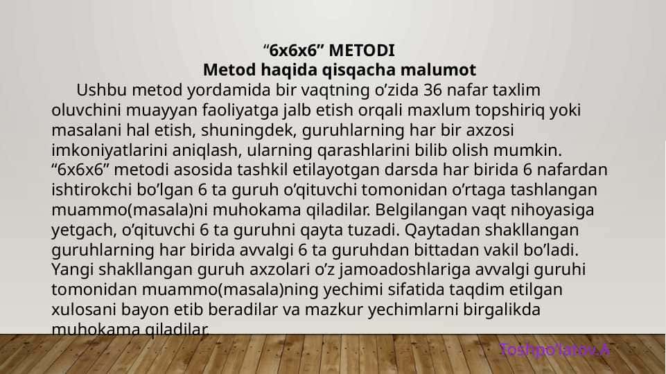 6x6x6 METODI