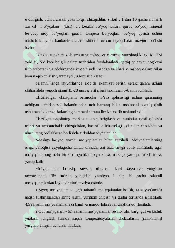 Naqqoshlik san’atida ishlatiladgon asbob-uskunalar va materiallar 2