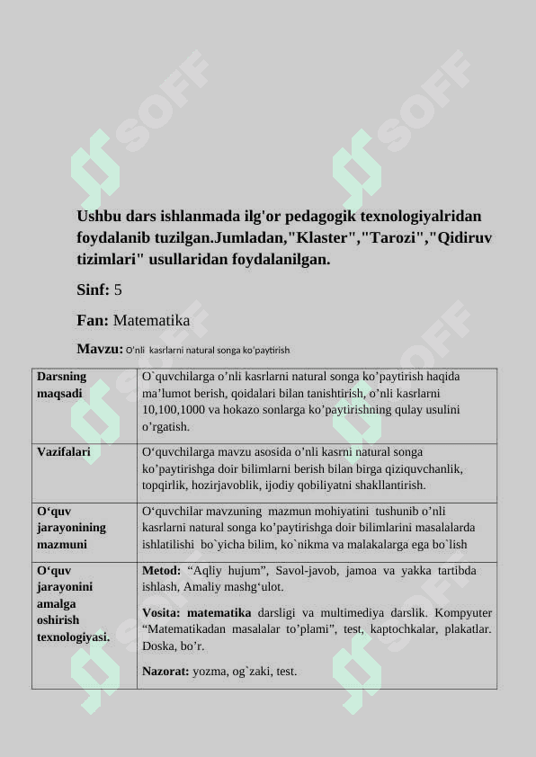 Oʻnli kasrni natural songa koʻpaytirish 2