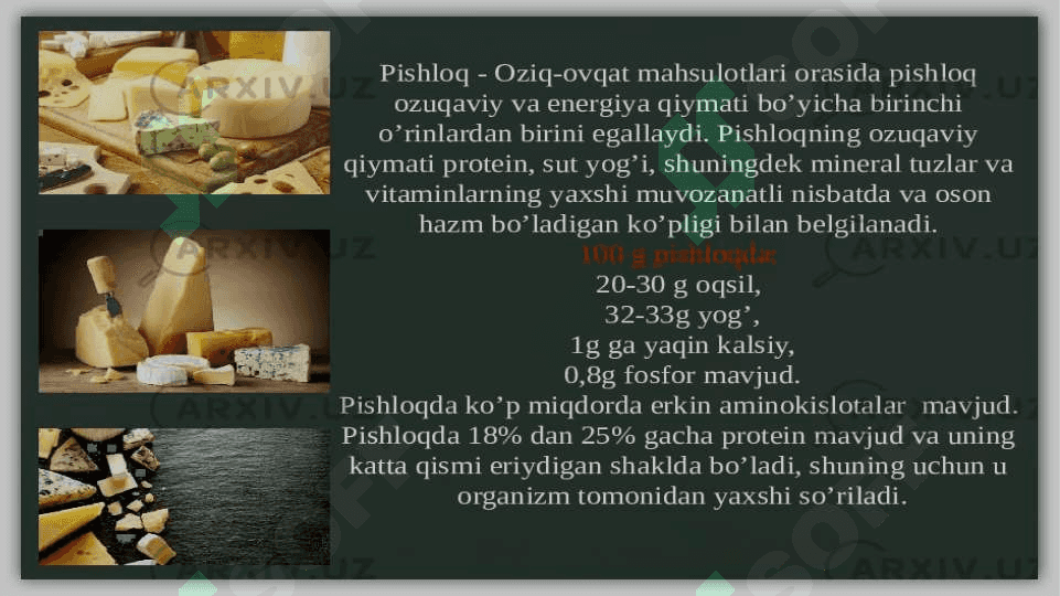 Pishloq mahsulotlarini organoleptik baholash 4