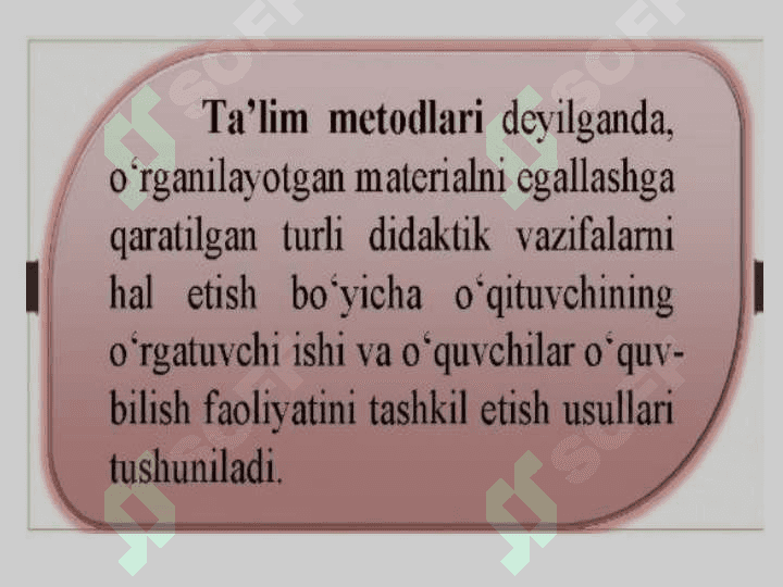 TA`LIM MAZMUNI TA`LIM METODLARI VA VOSITALARI. TA`LIMNI TASHKIL ETISH SHAKLLARI VA TURLARI 4