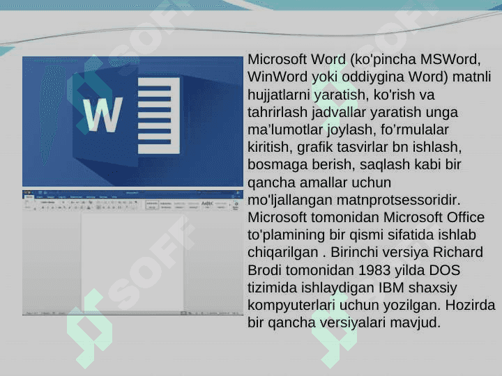 MICROSOFT OFFICE PAKETLARI. MS WORD MATN MUHARRIRI BILAN ISHLASH 8