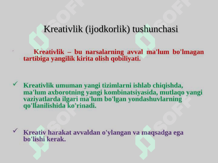 HUQUQIY FANLARNI O'QITISHDA KREATIVLIK SIFATLARINI  RIVOJLANTIRISH  YO'LLARI VA METODLARI 4