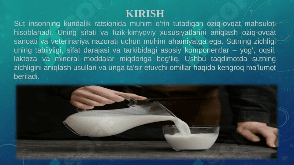 Sutning zinchligini aniqlash va unga tasir etuvchi faktorlar 2