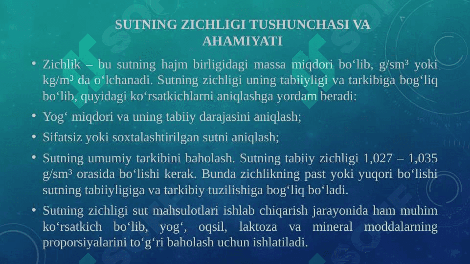 Sutning zinchligini aniqlash va unga tasir etuvchi faktorlar 3