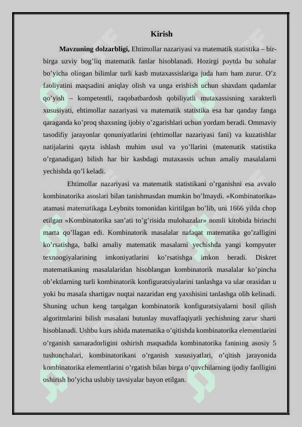 Bo’laklashlar kombinatorikasi 2