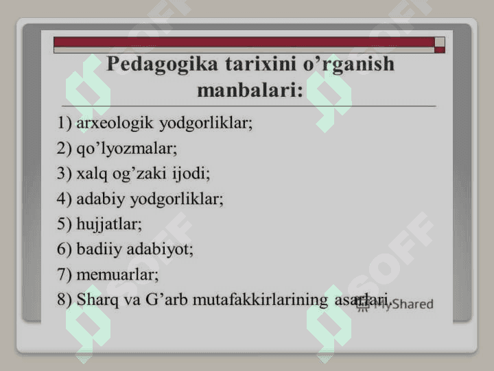 Pedagogika tarixi fan sifatida. Ibtidoiy jamoada tarbiya. Eng qadimgi davrlardan VII asrgacha taʼlim tarbiya va pedagogik fikrlar. 5