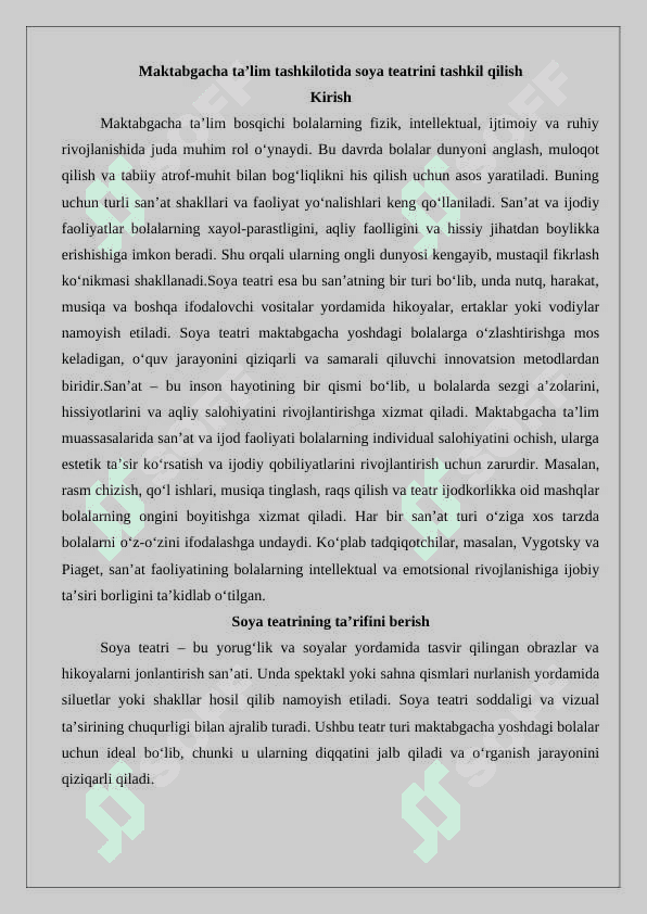 Maktabgacha ta’lim tashkilotida soya teatrini tashkil qilish 2