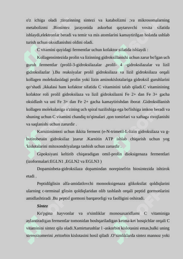 Vitaminlar. Fermentlarning tuzilishi va spetsefikligi. Allosterik fermentlar 6
