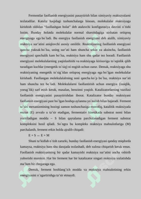 Vitaminlar. Fermentlarning tuzilishi va spetsefikligi. Allosterik fermentlar 8