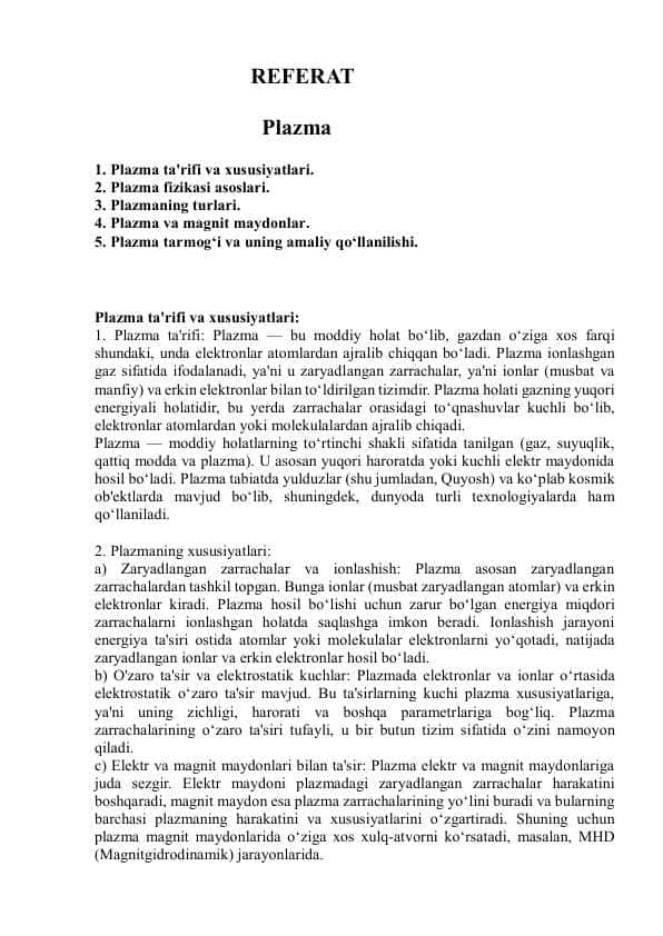 Plazma Referat
