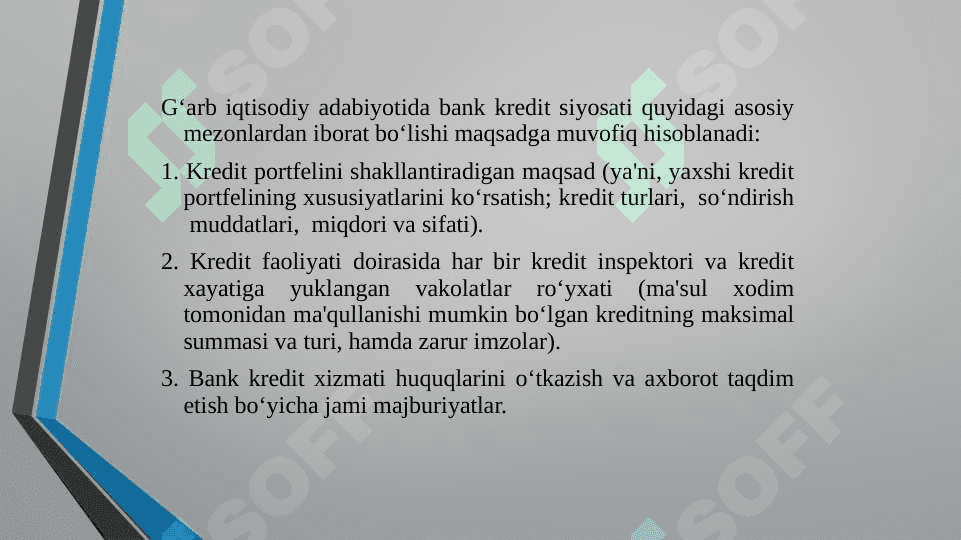RIVOJLANGAN MAMLAKATLAR BANK AMALIYOTIDA KREDIT SIYOSATI VA UNING O'ZIGA XOS XUSUSIYATLARI 5