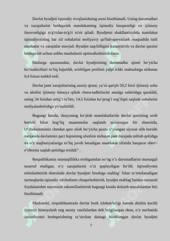BYUDJED TAQCHILLIGI VA DAVLAT QARZI MUAMMOSI 7