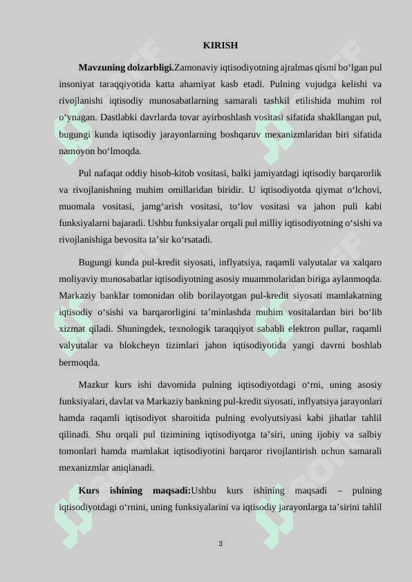 PUL VA ULARNING IQTISODIYOTDAGI RO'LI 3