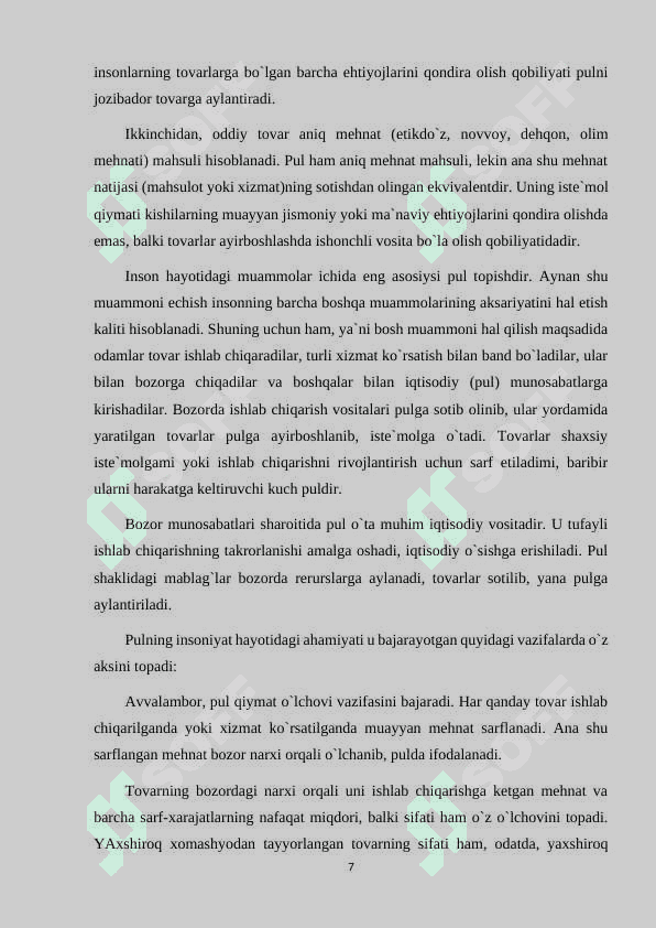PUL VA ULARNING IQTISODIYOTDAGI RO'LI 7