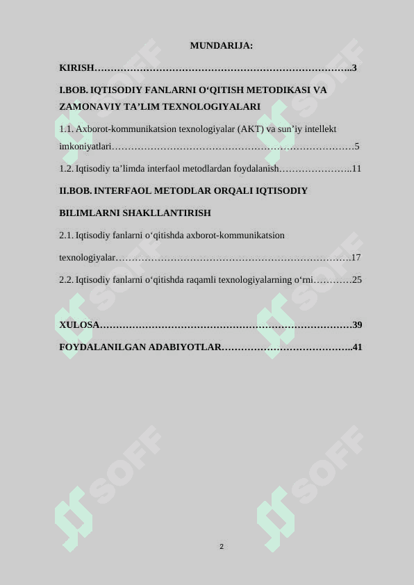 IQTISODIY FANLARNI O'QITISHDA METODIKA VA TA'LIM TEXNOLOGIYALARI 2