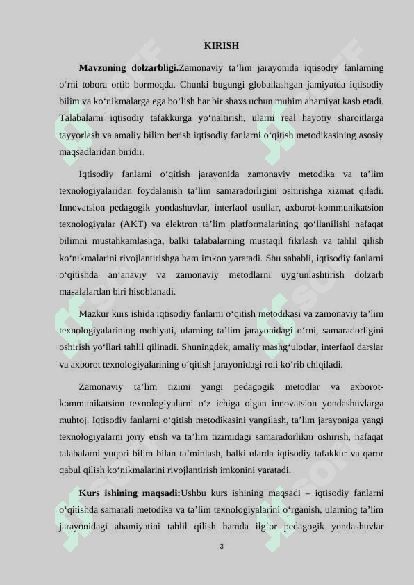 IQTISODIY FANLARNI O'QITISHDA METODIKA VA TA'LIM TEXNOLOGIYALARI 3