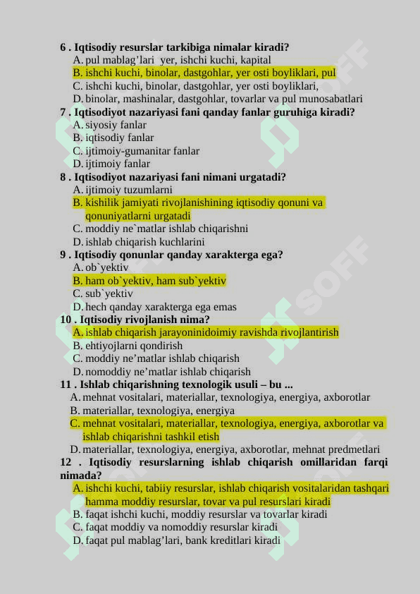 Iqtisodiyot nazariyasi yakuniy test savollari 2