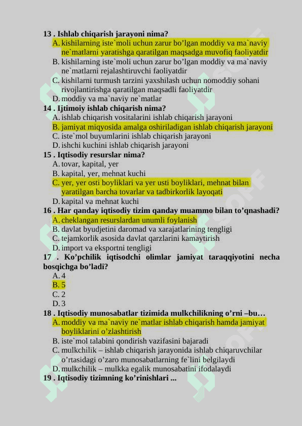 Iqtisodiyot nazariyasi yakuniy test savollari 3