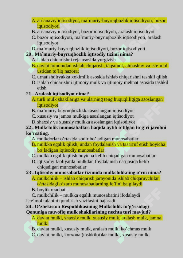 Iqtisodiyot nazariyasi yakuniy test savollari 4