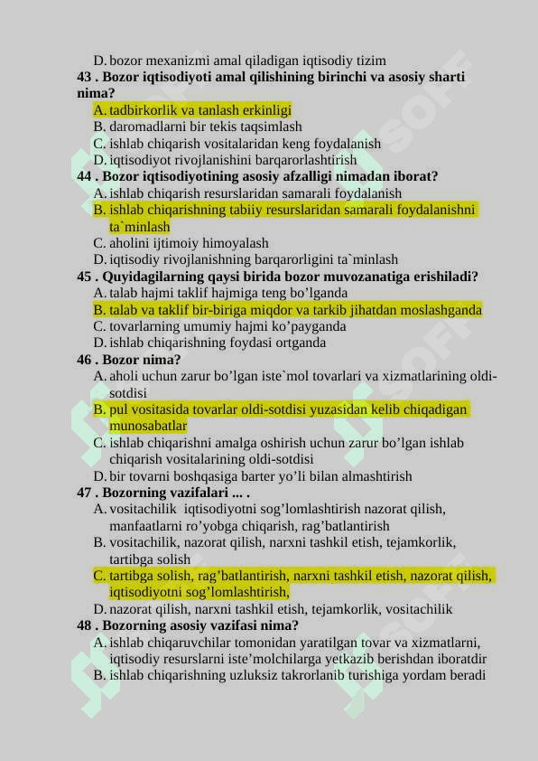 Iqtisodiyot nazariyasi yakuniy test savollari 8
