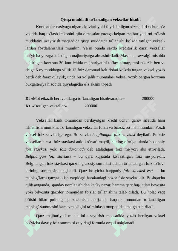 JORIY VA UZOQ MUDDATLI MAJBURIYATLAR mavzusida tayyorlangan kurs ishi 8
