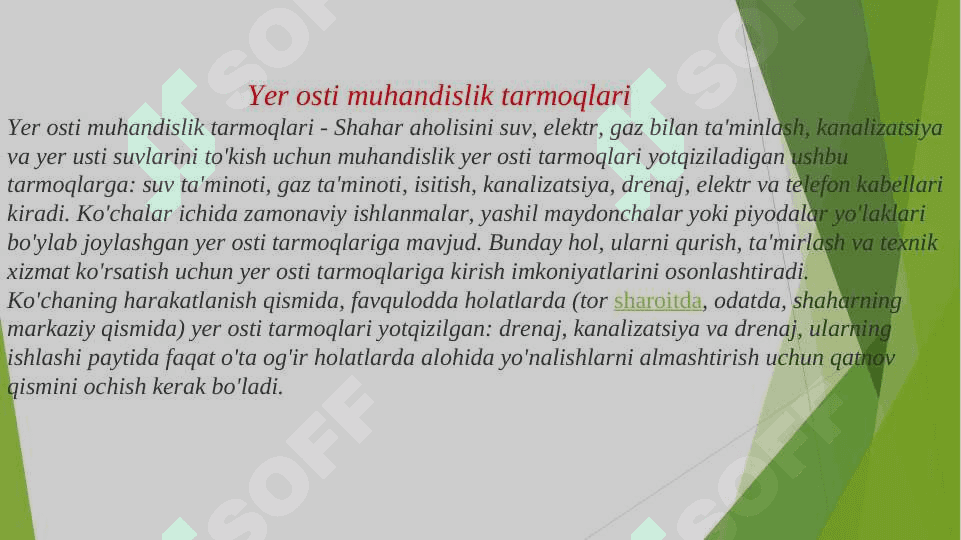 YER USTI VA OSTKI MUXANDISLIK TARMOQLARI 2