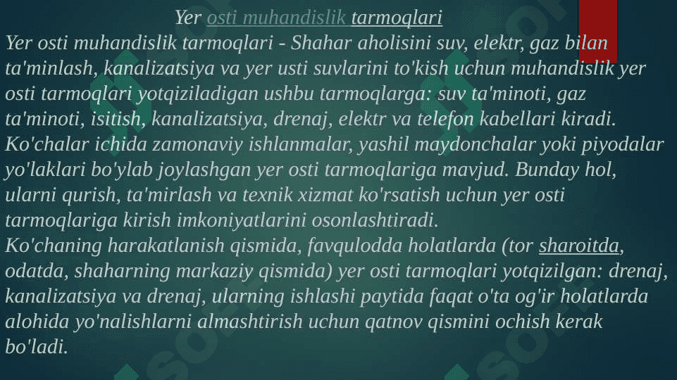 YER USTI VA OSTKI MUXANDISLIK TARMOQLARI 2