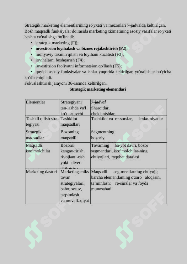 Marketings strategik va taktik rejalashtirish va ularni amalga oshirish usullari, yo‘l-yo‘riqlari  mavzusida tayyorlangan mustaqil ish 32 sahifa 6
