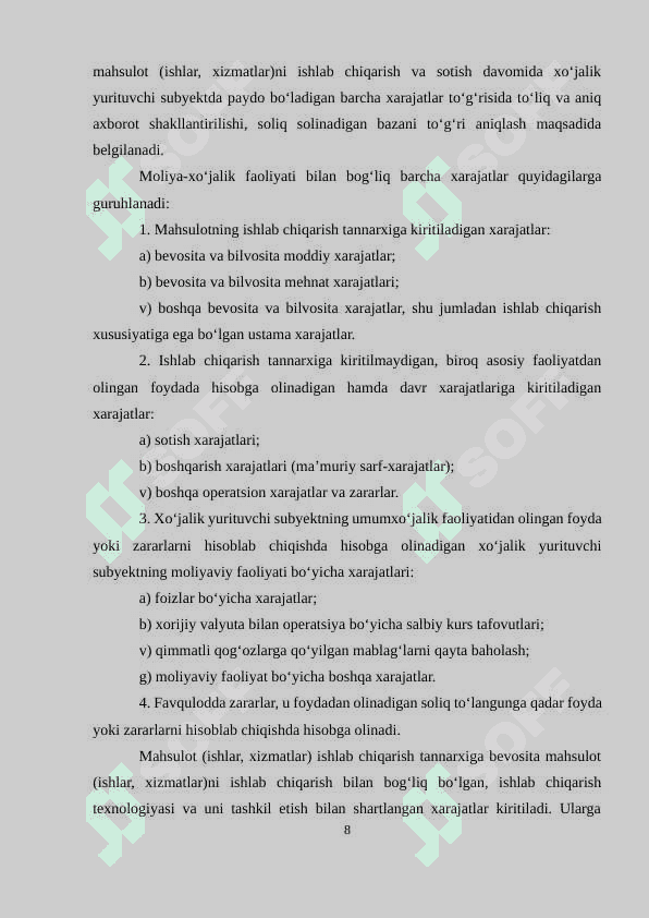 Mavzu:Ishlab chiqarish xarajatlari va mahsulotning siģimiyligi tahlili 8