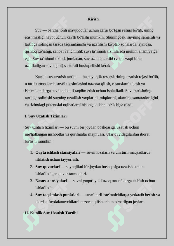 Kunlik suv uzatish tartibi 2