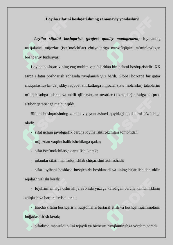 Loyiha boshqaruvi planini ishlab chiqarish 2