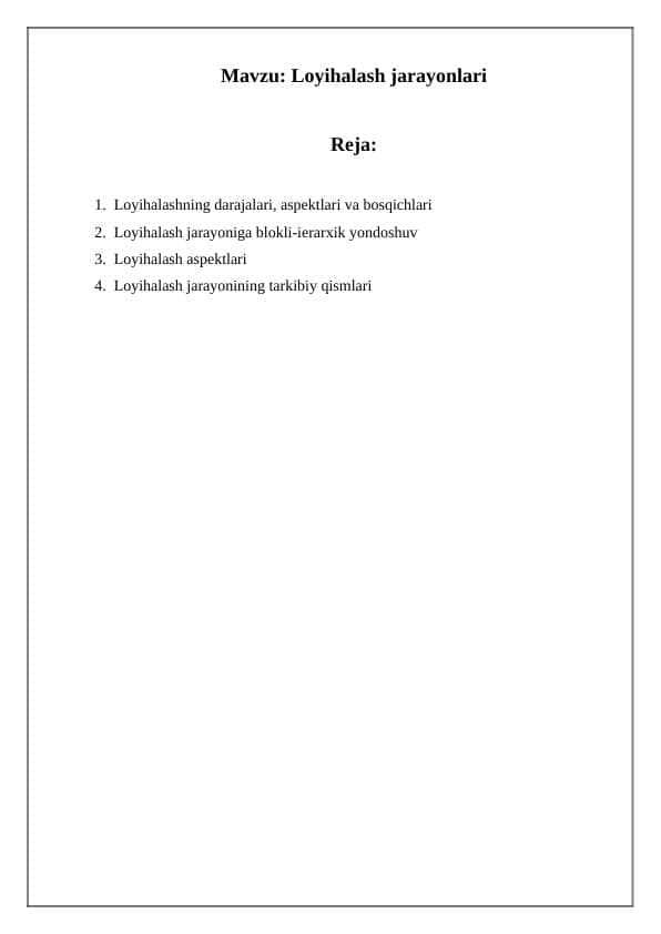 Loyihalash jarayonlari
