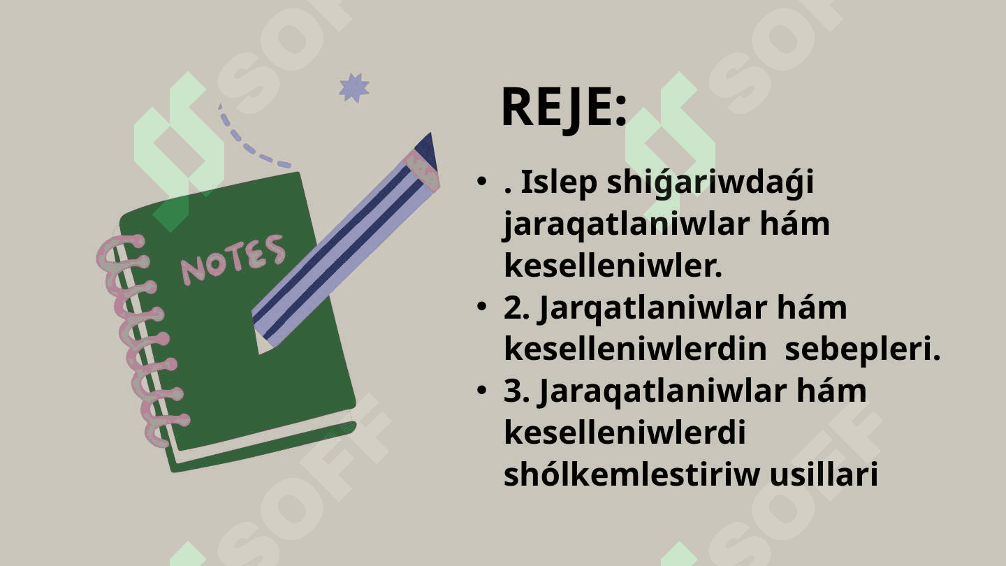 Islep shiǵariwdaǵi  jaraqatlaniwlar hám kásip keselleniwlerdi  úyreniw 2